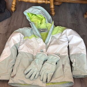 Spyder Kids Jacket and Gloves - Light Green and White